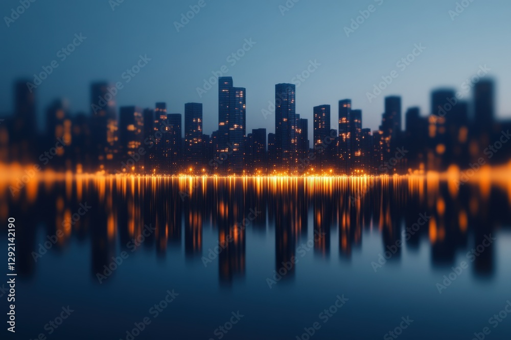 Fototapeta premium city skyline at night with water reflection