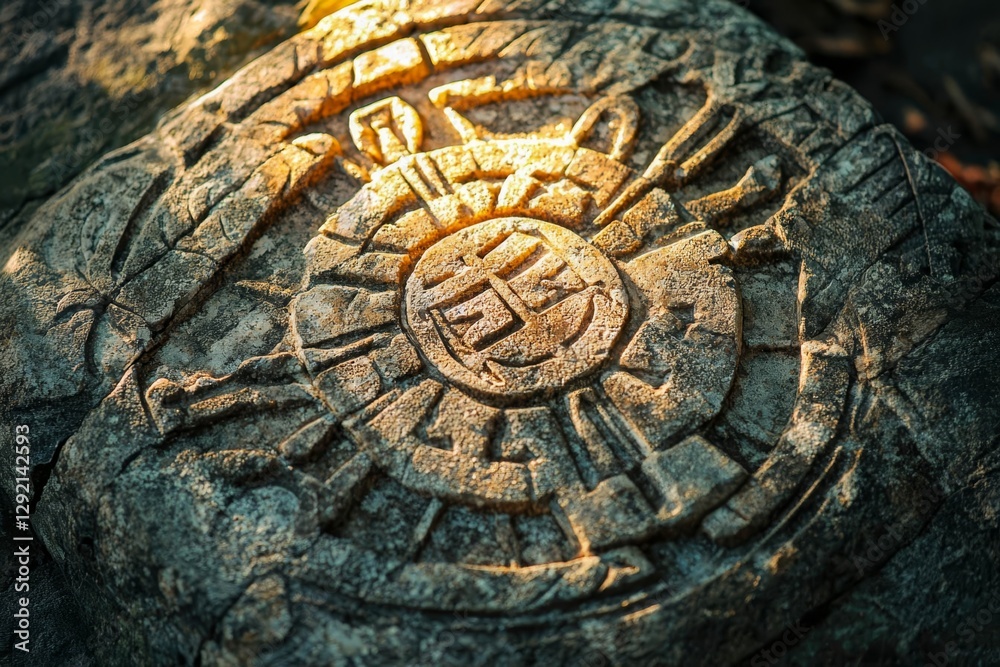 Ancient religious symbols carved in stone, free area.