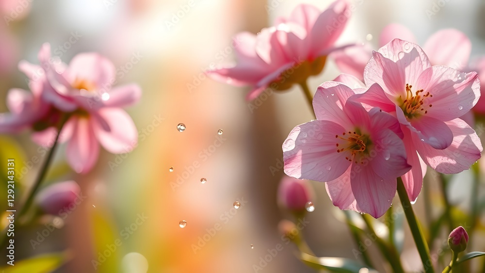 Obraz premium Serene Spring Morning Dew-Kissed Blooms Against Pastel Rainbow Hues