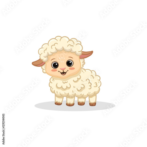 Cute cartoon sheep isolated on white. Flat illustration of sheep for kids or babies t-shirt design, room decoration. Funny lamb animal. Vector illustration
