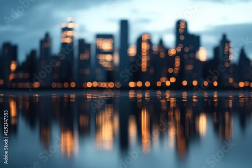 abstract city skyline bokeh reflection at dusk