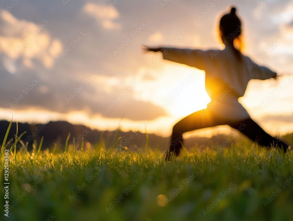 Yoga Pose in the Meadow at Sunset Yoga Pose in the Meadow at Sunset