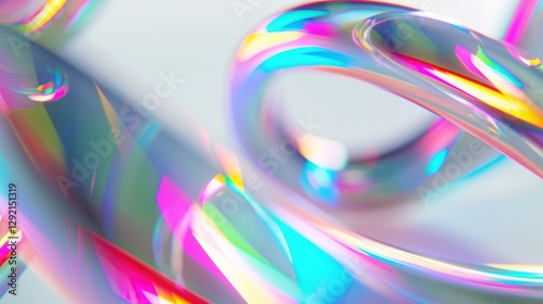 shimmering swirl of iridescent loops forming abstract shapes with bright holographic hues in futuristic style concept for branding, design, technology