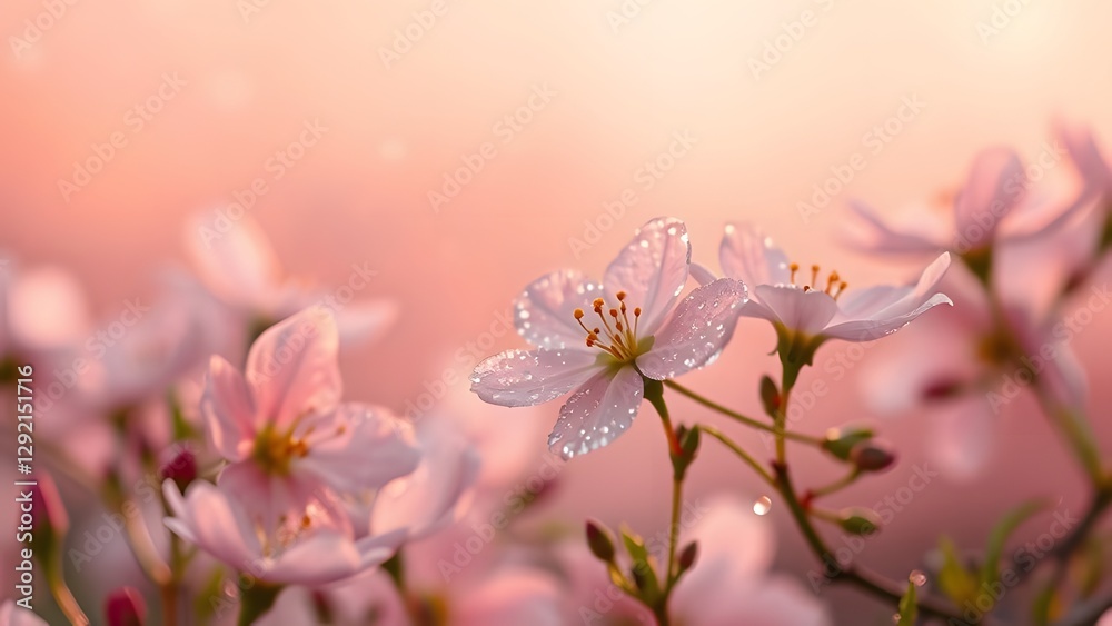 Obraz premium Serene Spring Morning Dew-Kissed Blooms in Cinematic Peach and Pink Gradient