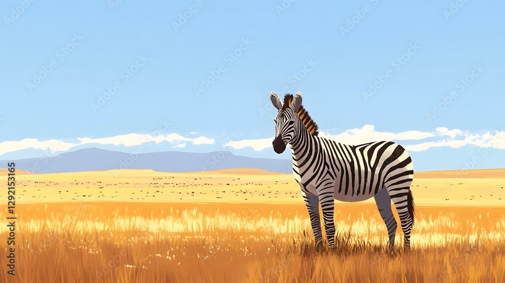 Naklejka premium A zebra standing in a vast African savannah