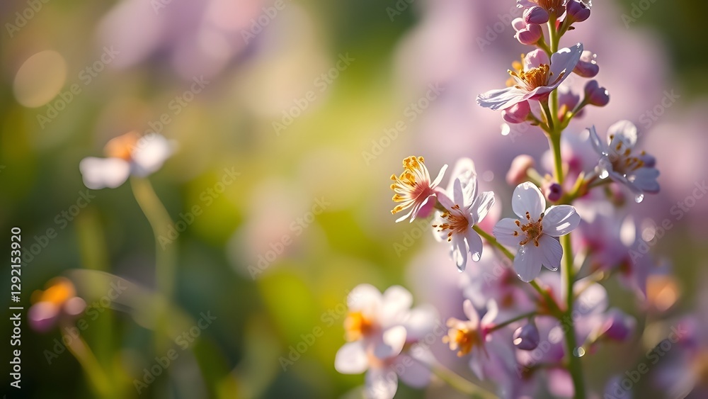 Fototapeta premium Dewy Blooms Elegant Spring Scene with Delicate Reflections