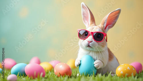 easter bunny wears cool shades brightly colored eggs trendy easter egg hunt