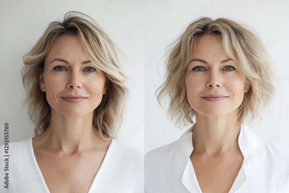 Body shape transformation before and after in realistic medical photography style featuring a confident woman. Generative AI Body shape transformation before and after in realistic medical photography style featuring a confident woman. Generative AI