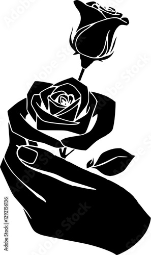 Elegant outline of a woman's hand holding a rose delicate and poetic art.