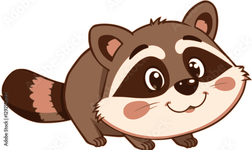 Funny cartoon raccoon vector illustration with a curious expression and fluffy tail.