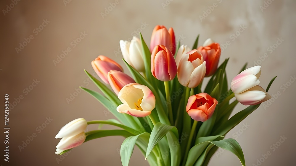 Soft Light Tulip Bouquet A Serene Studio Moment in Earthy Tones Soft Light Tulip Bouquet A Serene Studio Moment in Earthy Tones