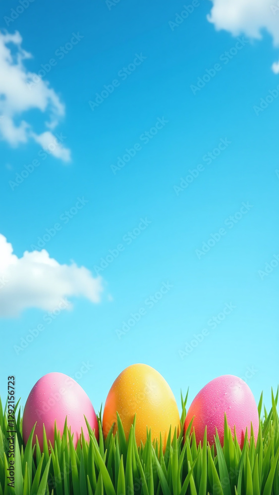vibrant green grass borders easter eggs brilliant blue sky vibrant green grass borders easter eggs brilliant blue sky