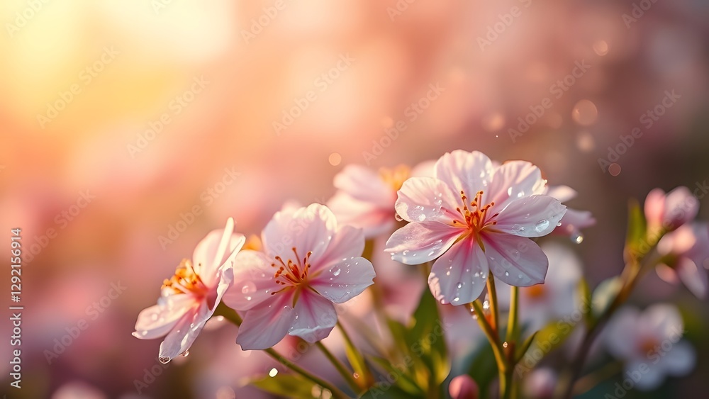 Obraz premium Whispers of Spring Dewdrops on Blooms with Dreamy Bokeh