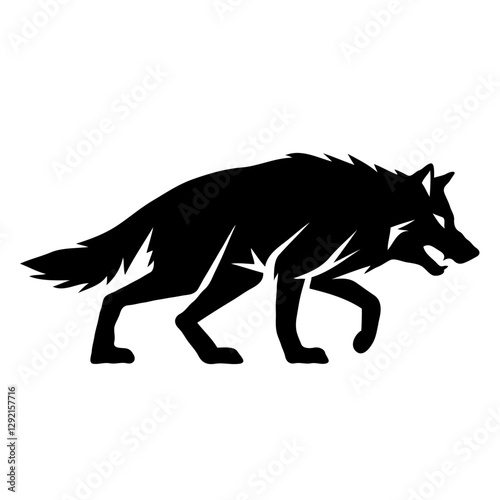 "The Shadowed Hunter: A Fierce Wolf in Motion" is a striking black-and-white silhouette that captures the raw power and primal energy of a wolf in its most intense form. Rendered in a minimalist desig