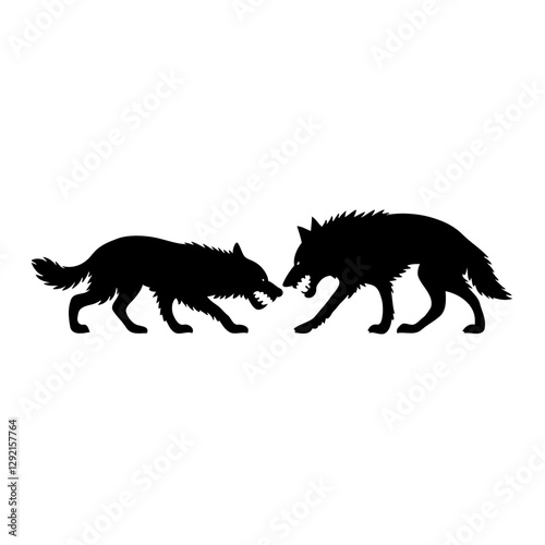 "The Alpha Clash: A Primal Confrontation" is a powerful black-and-white illustration that captures the intense and dramatic moment of a wolf confrontation. In this minimalist design, two wolves are sh