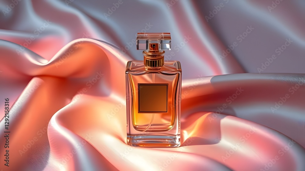 Naklejka premium Golden Accents Luxurious Perfume Bottle on Silken Elegance