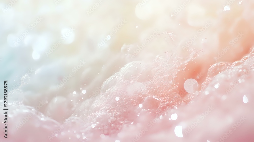 Fototapeta premium Dreamy soft pink and white bokeh background with delicate blurred circles and gentle light effects creates ethereal, romantic atmosphere for wedding designs and celebrations.