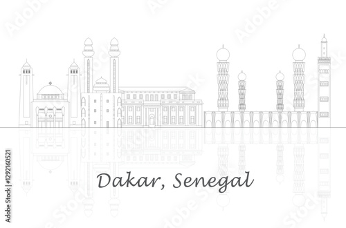 Outline Skyline panorama of city of Dakar, Senegal - vector illustration
