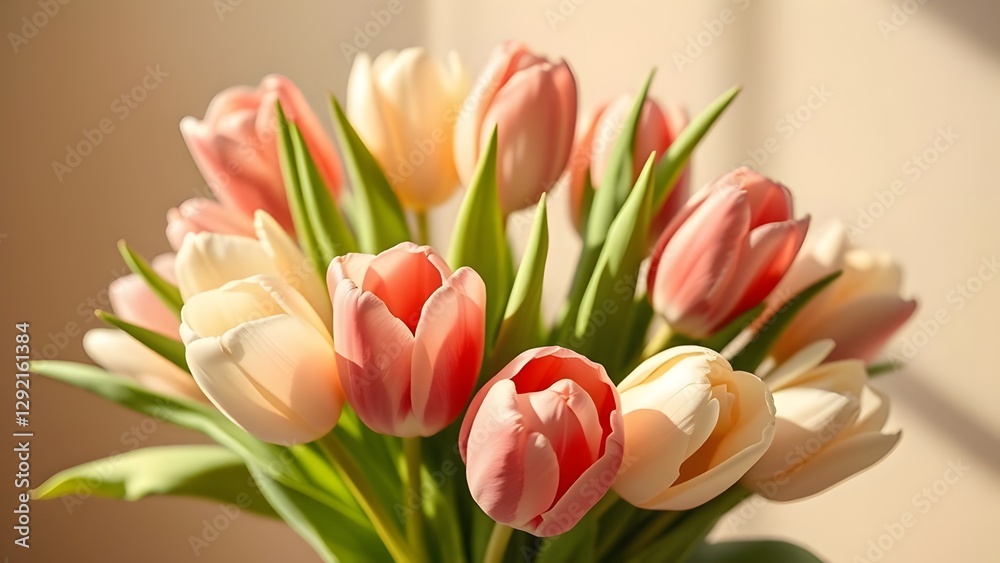 Serenity in Bloom Fresh Tulips in Soft Daylight Against Gold and Cream Luxury Tones Serenity in Bloom Fresh Tulips in Soft Daylight Against Gold and Cream Luxury Tones