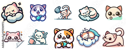 Set of stickers with funny cats