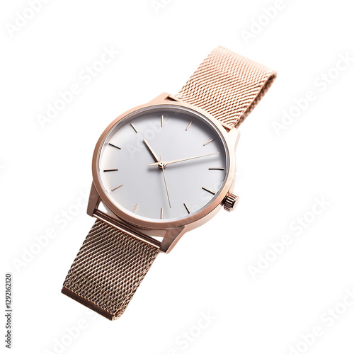 A Minimalist Women's Watch with Rose Gold Mesh Band Isolated on Transparent Background photo