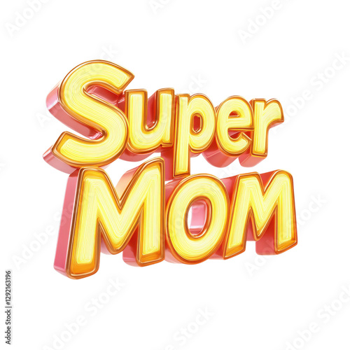 Super Mom Gold 3D Text PNG