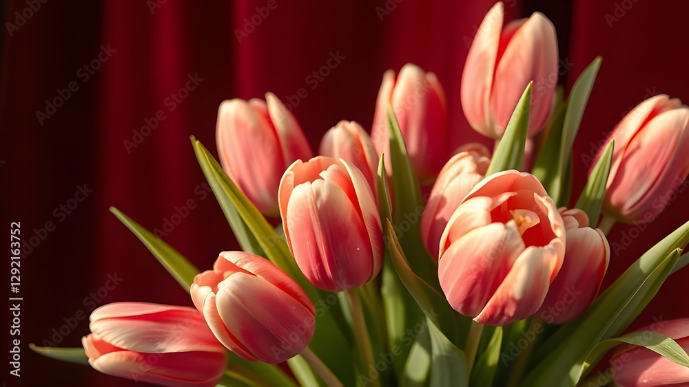 Naklejka premium Velvet Red Tulips Vintage Film Elegance with Soft Daylight Glow