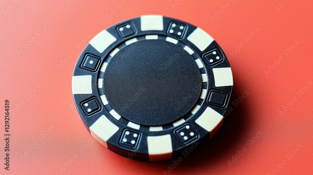 Black and white casino chip on red background Black and white casino chip on red background