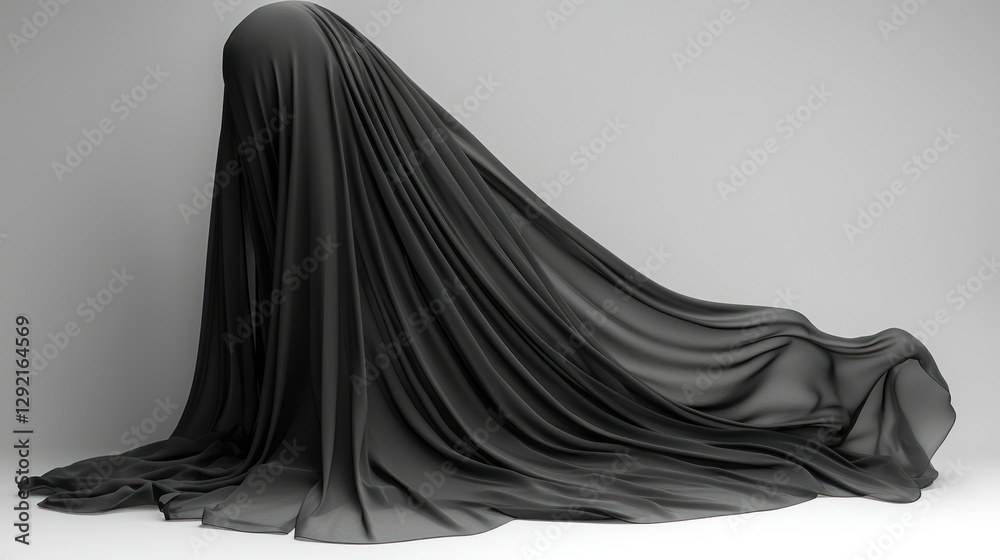 Black fabric draped over a form in a studio Black fabric draped over a form in a studio