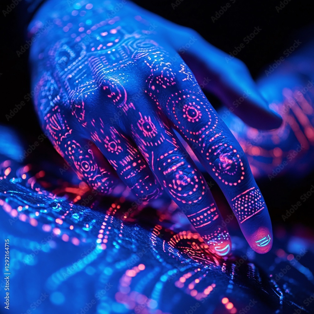 Fototapeta premium Glowing Hands Interact with Futuristic Interface