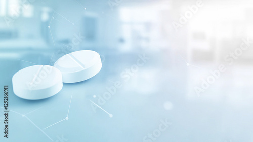Capsules on a soft-focus medical background with copy space for pain relief advertisement. Advanced analgesic solutions ensure fast, effective treatment and long-lasting comfort.