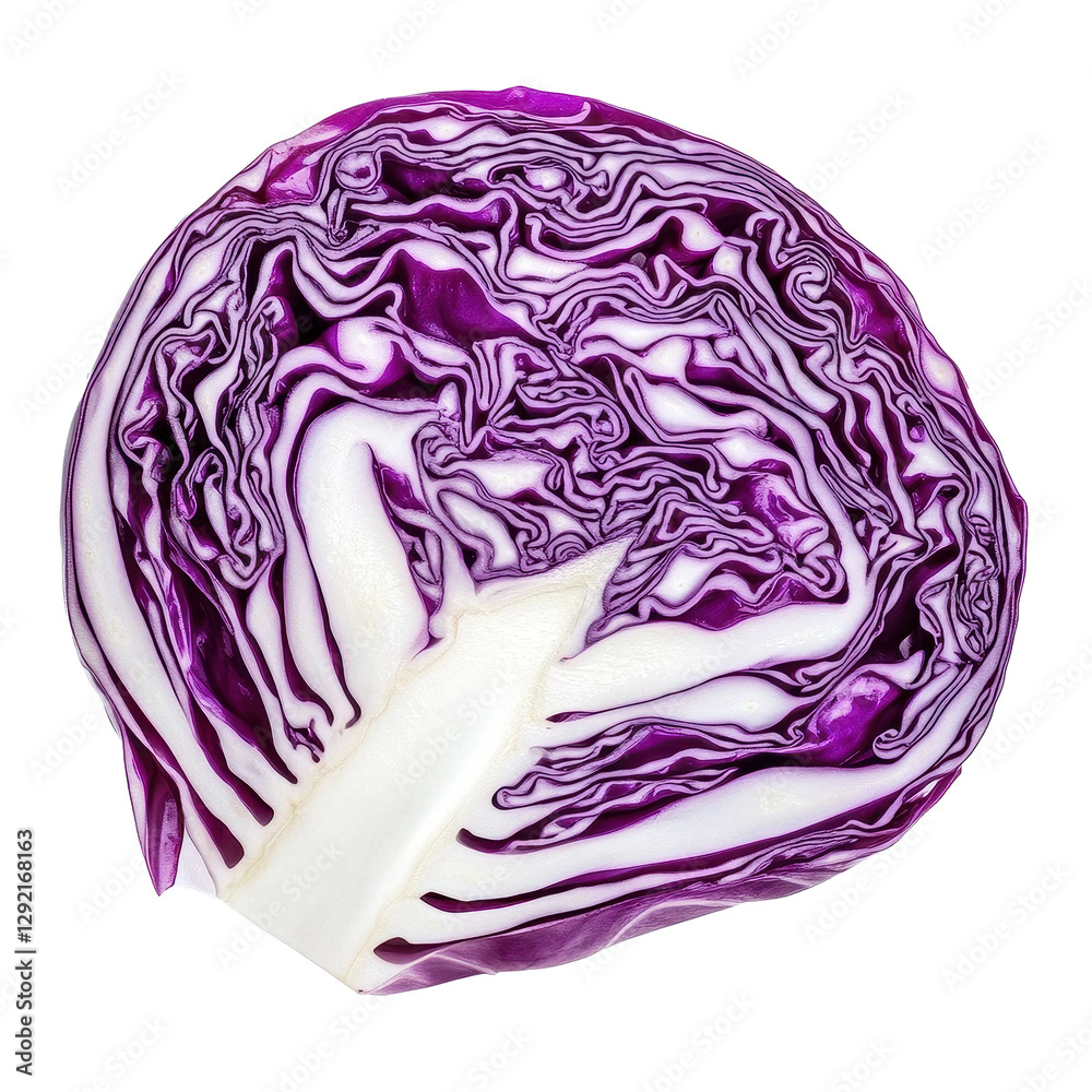 Obraz premium Slice of red cabbage with detailed texture on a clean Transparent background showcasing vibrant colors, slice red cabbage isolated on PNG background