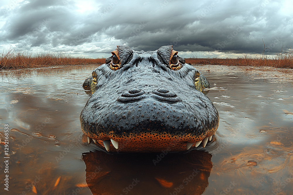 Fototapeta premium Alligator Head Emerging From Swampy Water