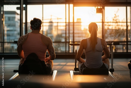 Free Download Two athletes train together on exercise machines to strengthen their back muscles.  - GFXLoad