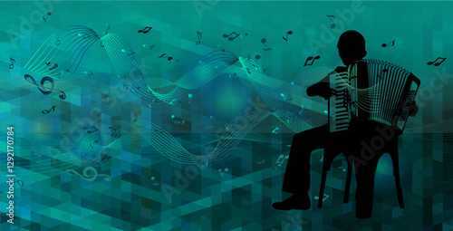 Abstract musician playing accordion. Not AI. Vector illustration