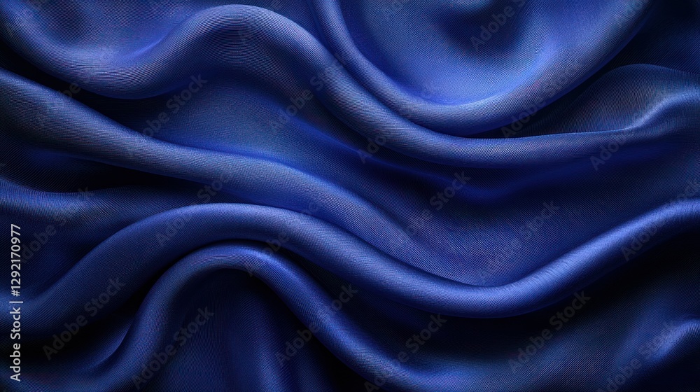 Obraz premium Blue silk fabric waves, draped studio, dark background, textile design