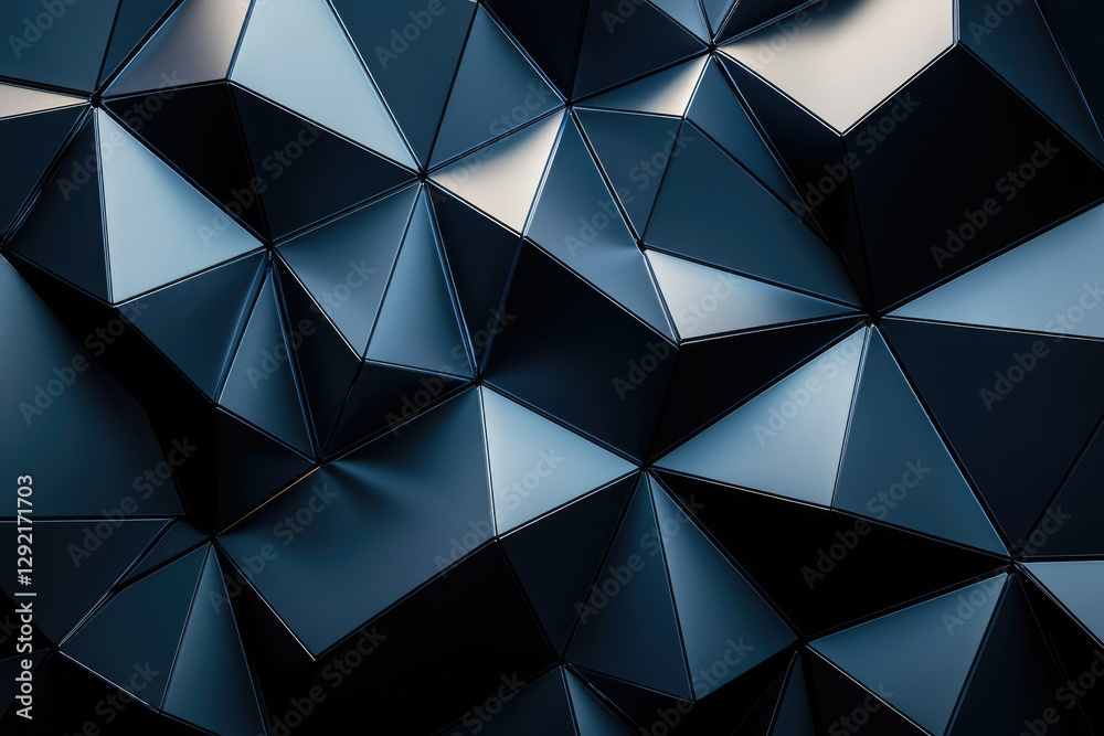 Abstract dark blue metallic geometric shapes, low poly design, 3D rendering. Abstract dark blue metallic geometric shapes, low poly design, 3D rendering.
