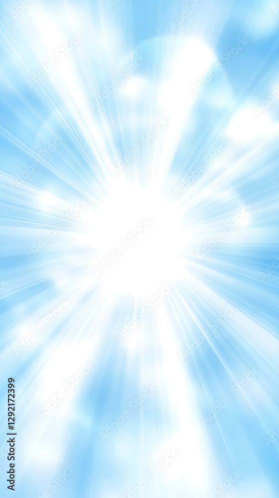 Bright blue sky with radiant sunlight and soft clouds, creating a serene atmosphere Bright blue sky with radiant sunlight and soft clouds, creating a serene atmosphere