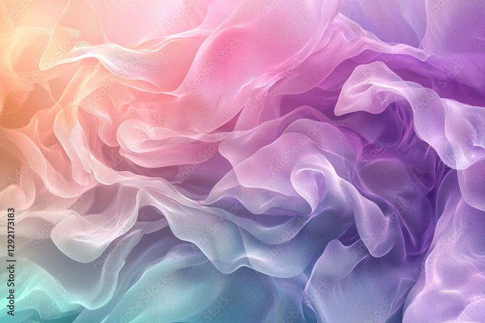Fototapeta premium Abstract image of pastel-colored fabric, soft waves and folds of sheer chiffon create a dreamy aesthetic.