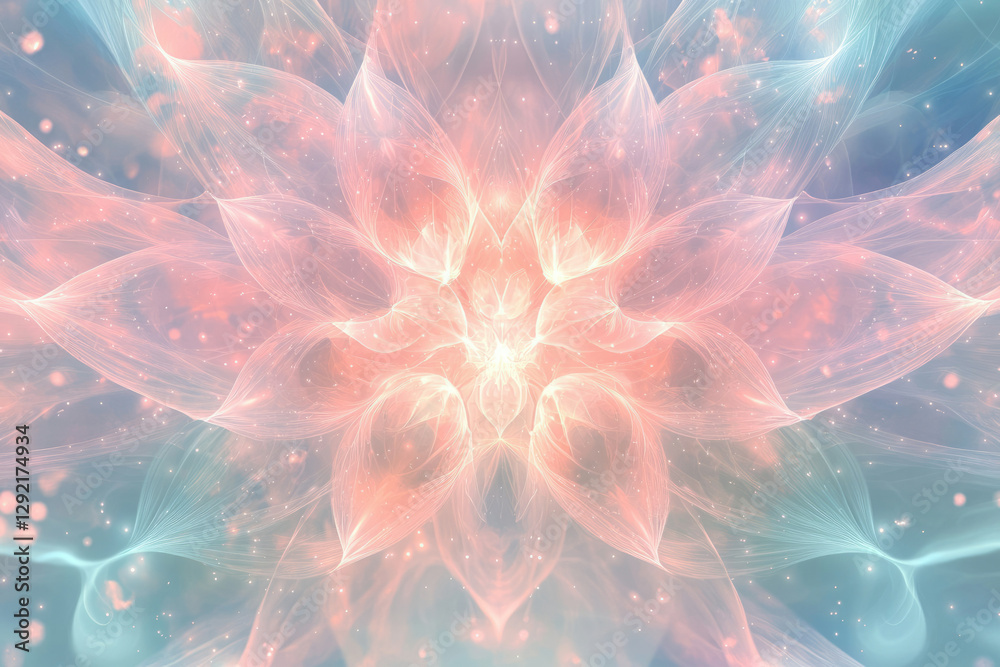 Obraz premium Abstract fractal art depicting a delicate, ethereal flower with pastel colors and glowing particles.