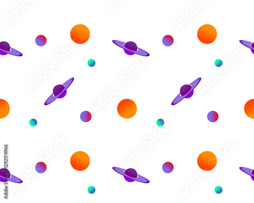 Seamless pattern with planets on white background.