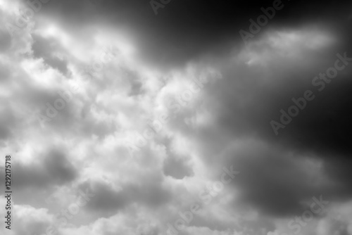 Dramatic dark storm sky background. Thunderstorm rainy cloudy. Moody weather disasters climate. Cloudscape fluffy windy day.