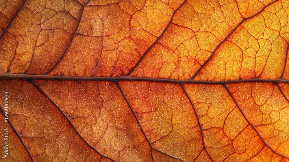 Fototapeta premium Close-up autumn leaf vein detail, intricate patterns, fall colors, nature background