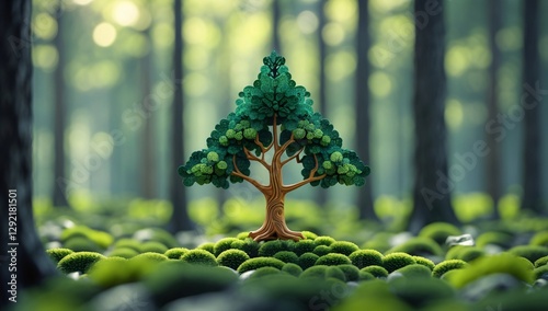 Pixel Art Tree in Lush Green Forest,  Environmental Conservation Theme photo