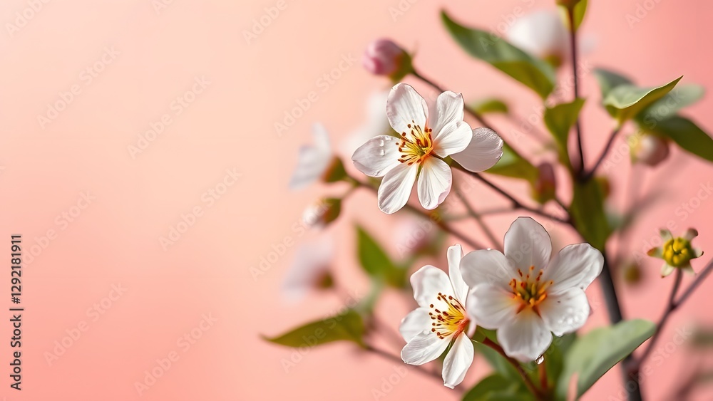 Fototapeta premium Serene Spring Morning Dew-Kissed Blooms in Studio Light
