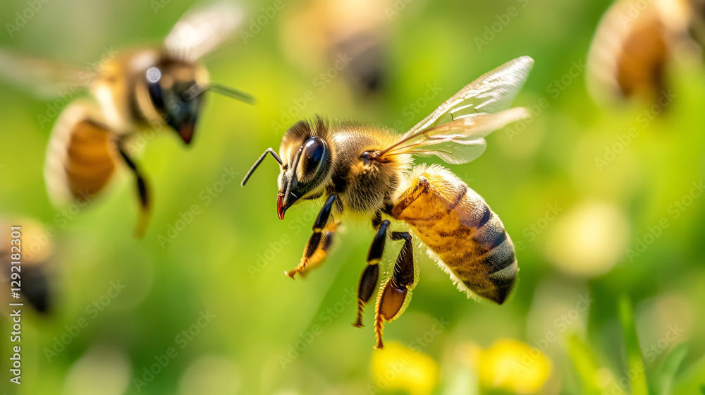 European Honey Bee, apis mellifera, Bees Going To The Hive, Insects in Flight, Return Of Boot,, Bee Hive in Normandy European Honey Bee, apis mellifera, Bees Going To The Hive, Insects in Flight, Return Of Boot,, Bee Hive in Normandy