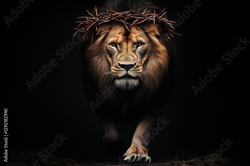 Jesus Christ as Lion of Judah Wearing Crown of Thorns on Black Background