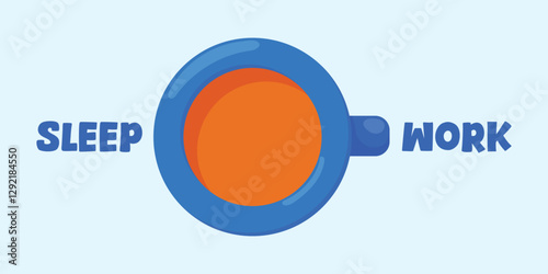 Office routine sleep to work tea vector illustration. morning coffee tea concept icon