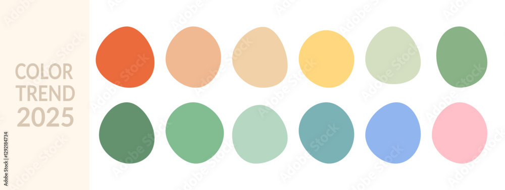 Muted earthy color palette featuring green brown blue beige orange and pastel tone. Modern minimalist design for 2025 2026 trend, for summer and spring wardrobe, presentation, vintage template