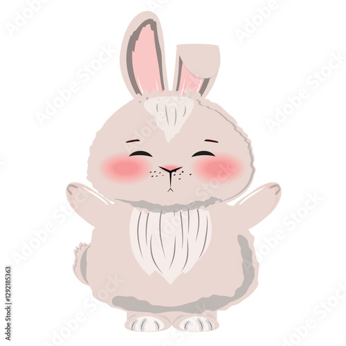 Fluffy rabbit raising its paws, cheerful and adorable, perfect for greeting cards and decorations